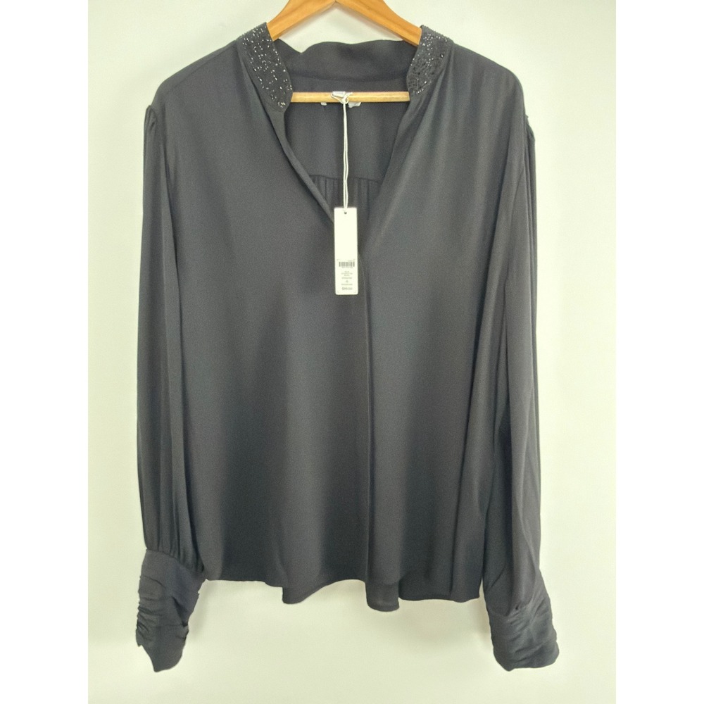 NWT Chico's Top Size 4 / US 20 Black Studded Collar Ruched Zip Cuff Blouse
